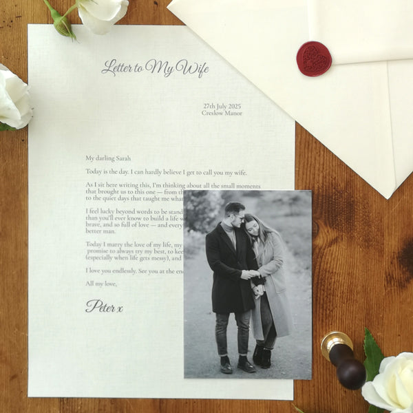 A Letter To My Wife On Our Wedding Day Personalised Keepsake