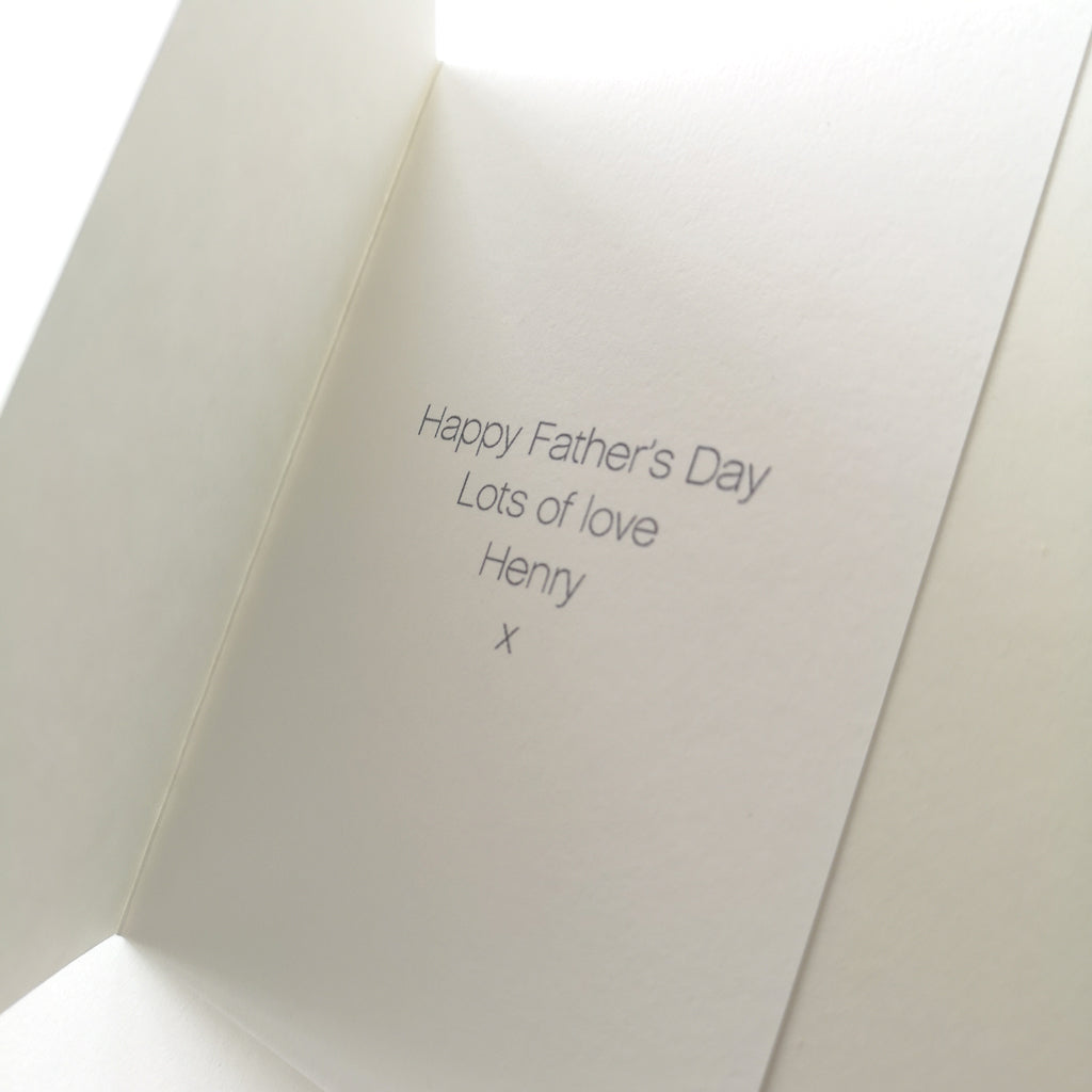 Close up of the writing inside the card which reads Happy Father's Day Lots of love Henry x