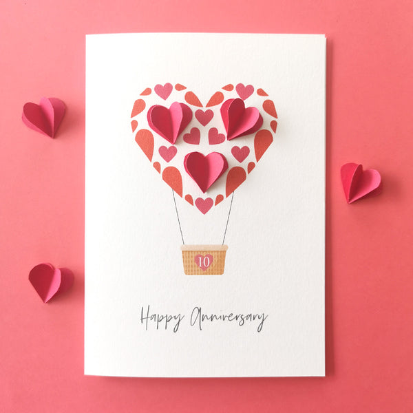 Happy Anniversary Paper Heart Hot Air Balloon Card