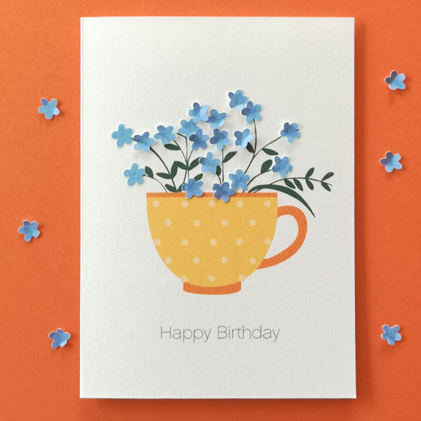 Happy Birthday Tea Cup Flowers Card