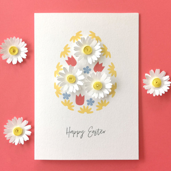 Happy Easter Egg With Paper Daisy Flower Card