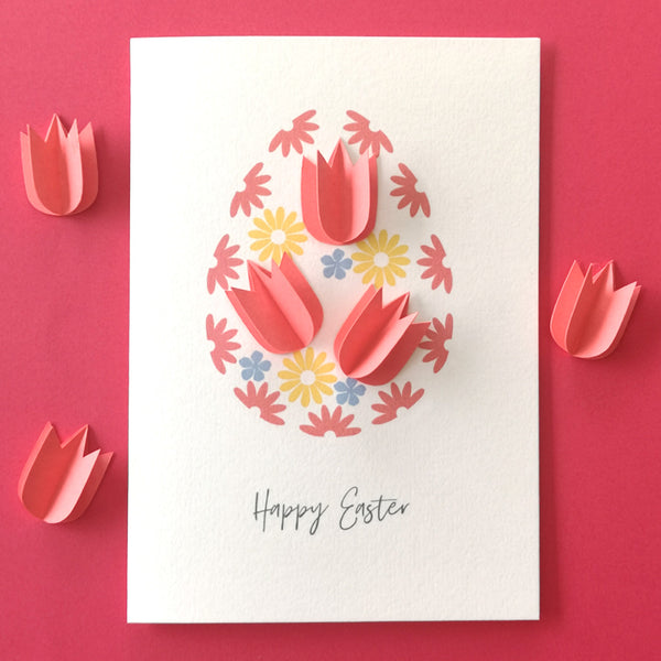 Happy Easter Egg With Paper Tulip Flower Card