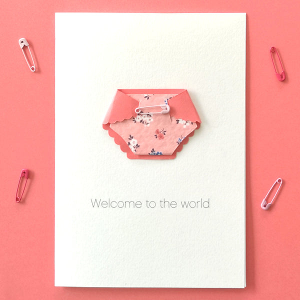 New Baby Girl Floral Nappy Card