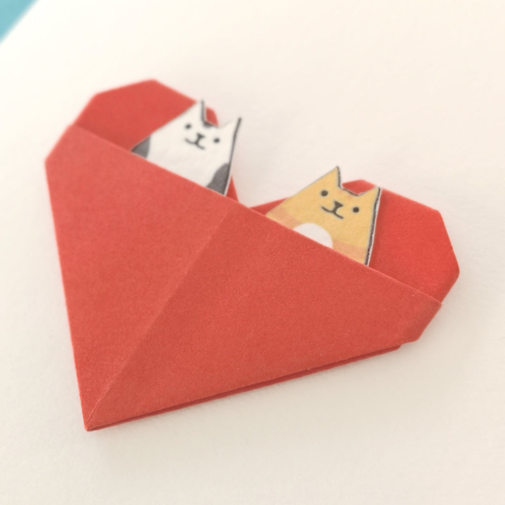 Personalised Cat Birthday Origami Heart Card