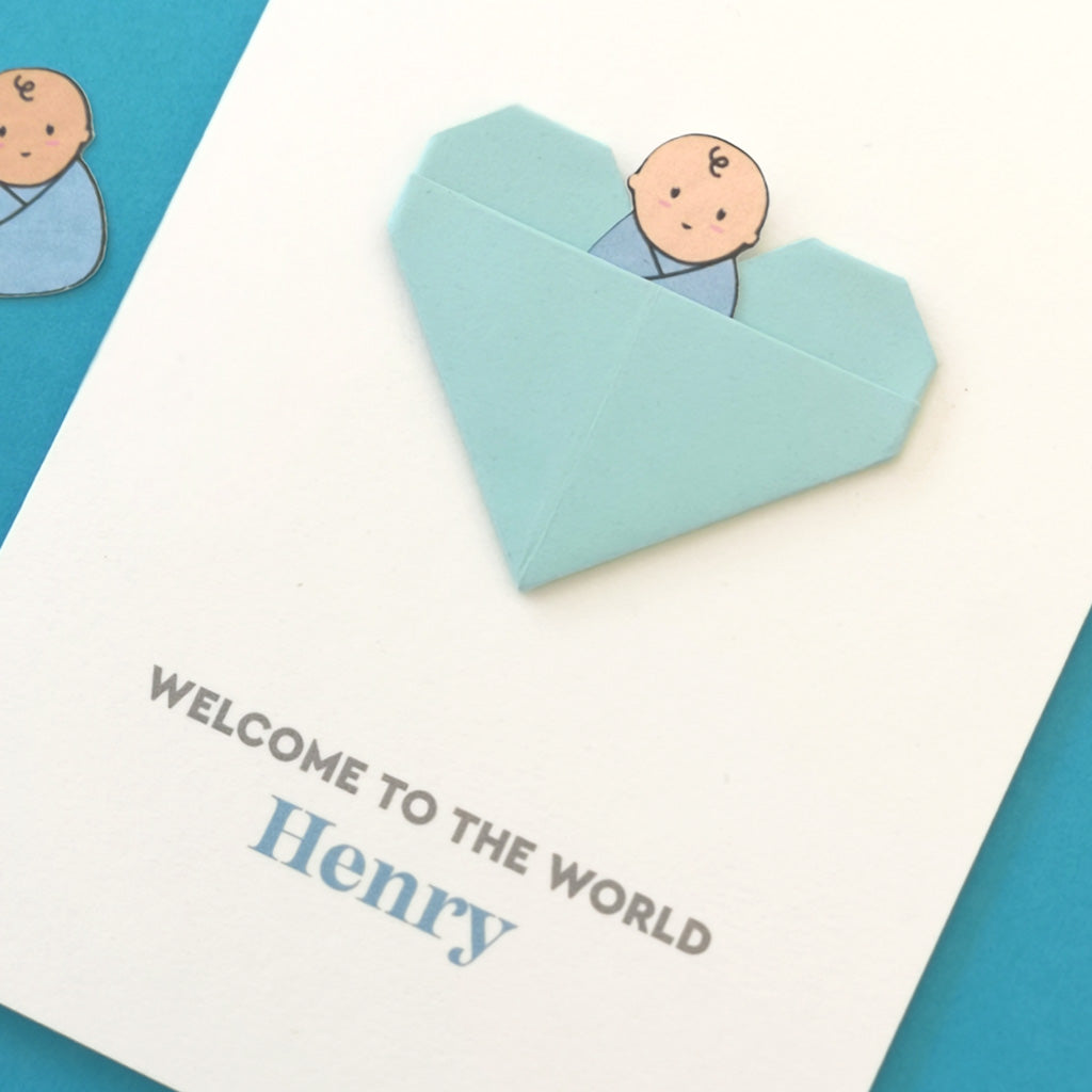 New Baby Boy Origami Heart Card
