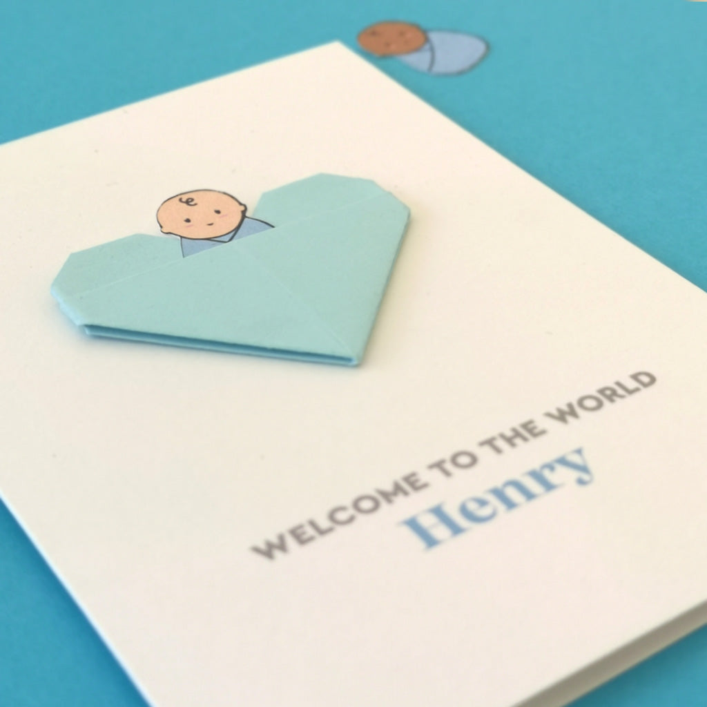 New Baby Boy Origami Heart Card