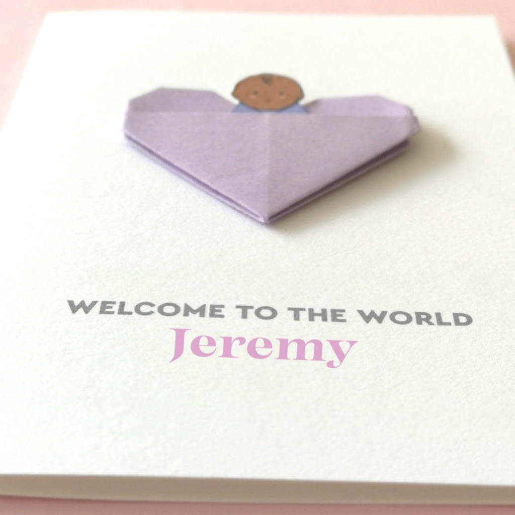 New Baby Boy Origami Heart Card