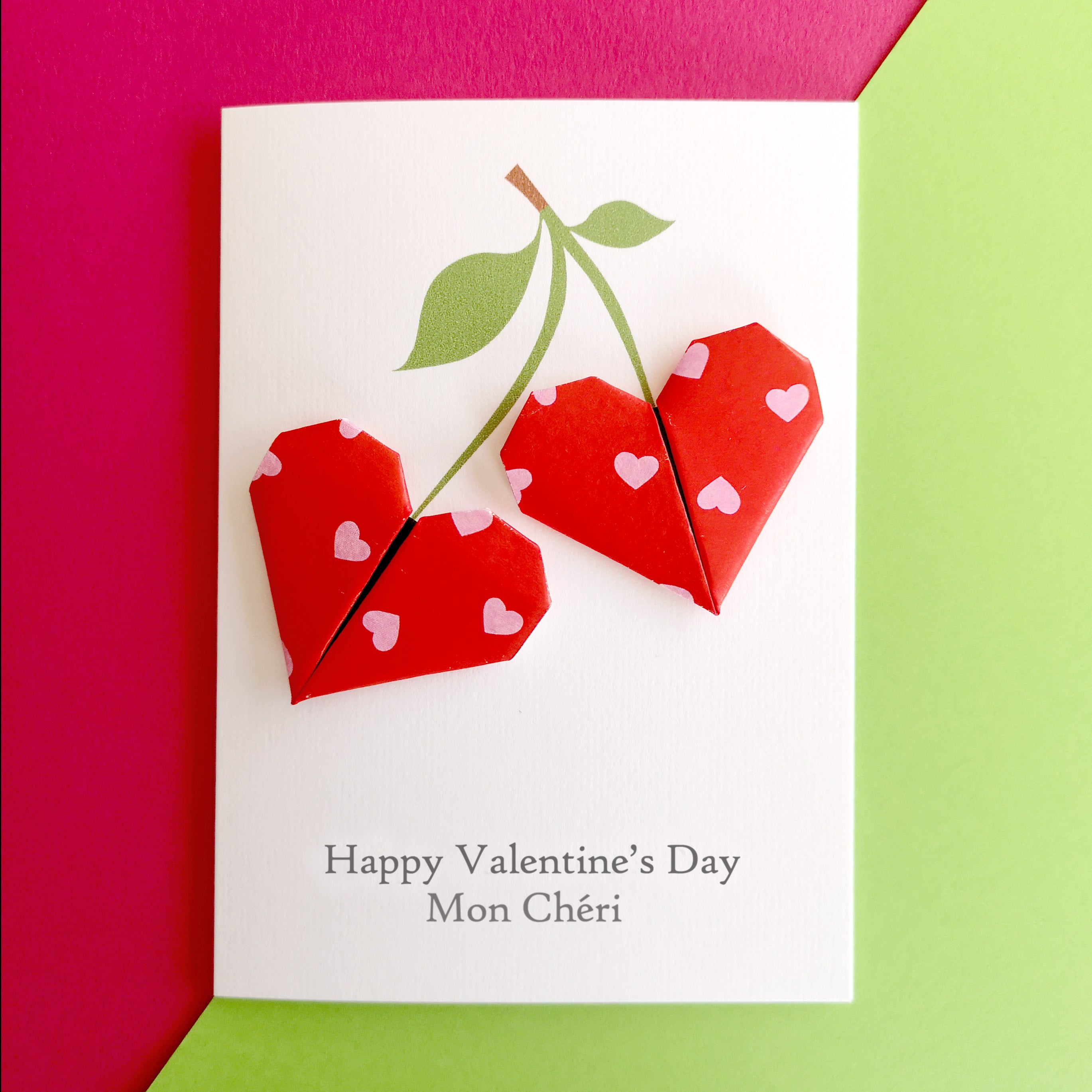 Personalised Origami Cherry Heart Valentines Day Card