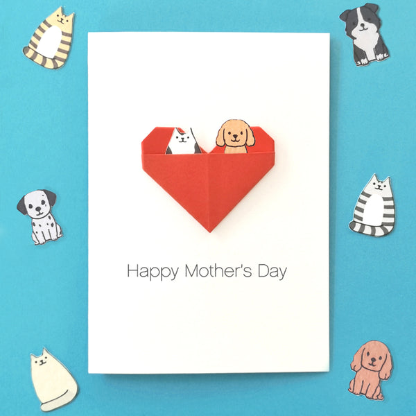 Personalised Cat And Dog Mother's Day Origami Heart Card